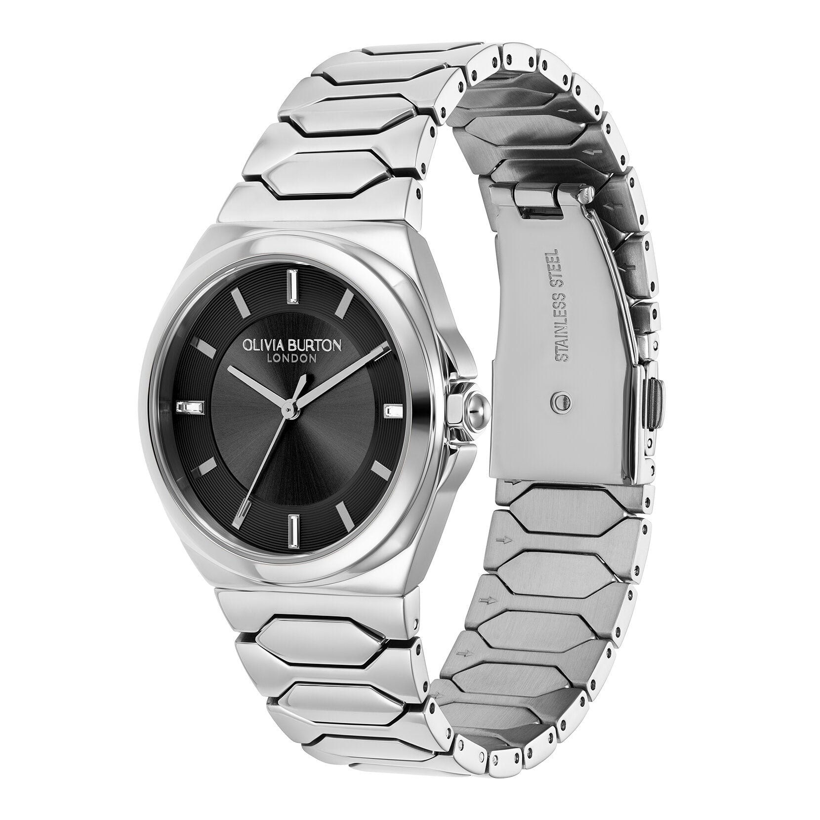 Olivia Burton Sports Luxe 34mm Lustre Onyx & Silver Bracelet Watch