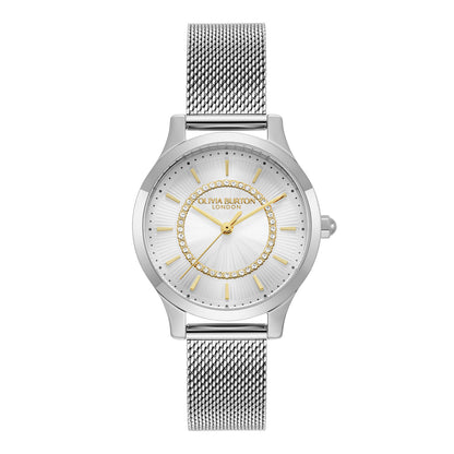 Olivia Burton Classic 30mm Wonderlust White & Silver Mesh Watch