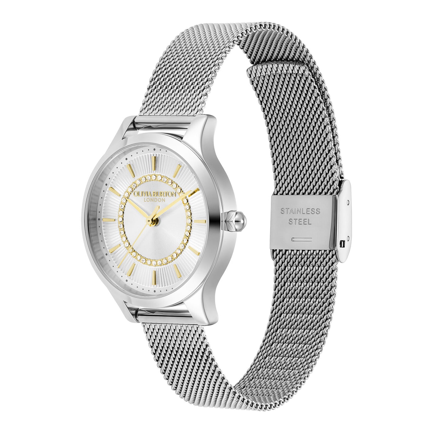 Olivia Burton Classic 30mm Wonderlust White & Silver Mesh Watch