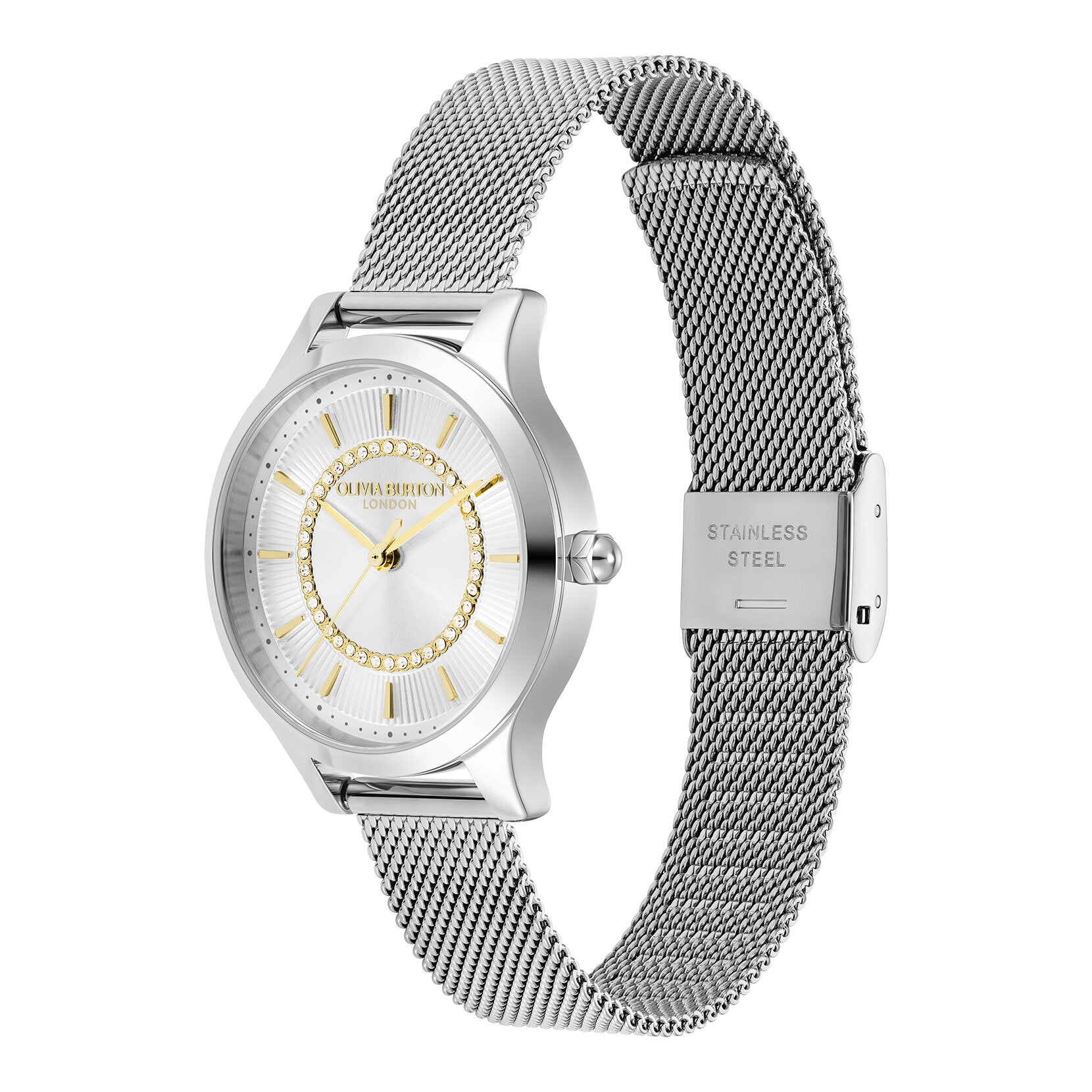 Olivia Burton Classic 30mm Wonderlust White & Silver Mesh Watch
