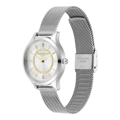 Olivia Burton Classic 30mm Wonderlust White & Silver Mesh Watch
