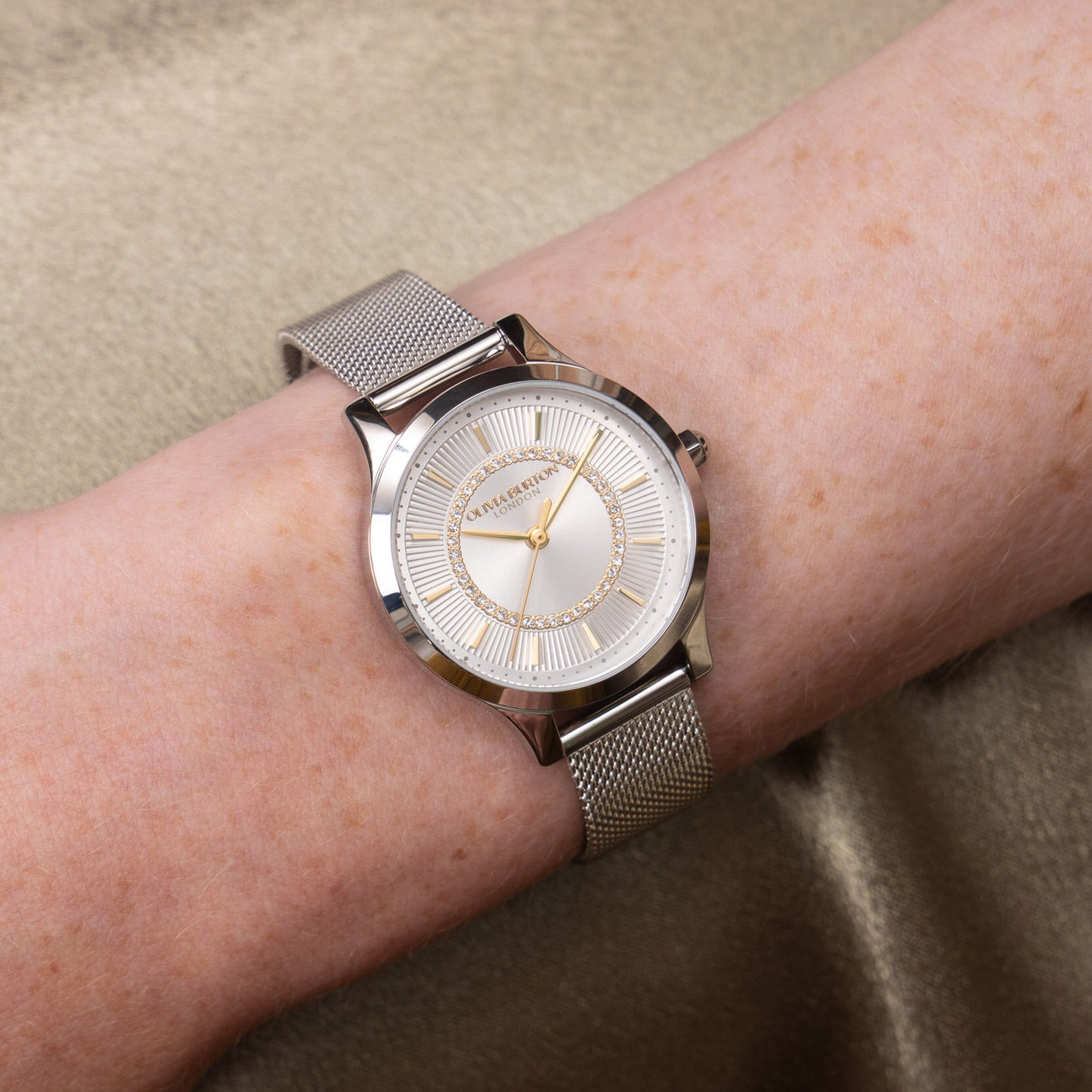 Olivia Burton Classic 30mm Wonderlust White & Silver Mesh Watch