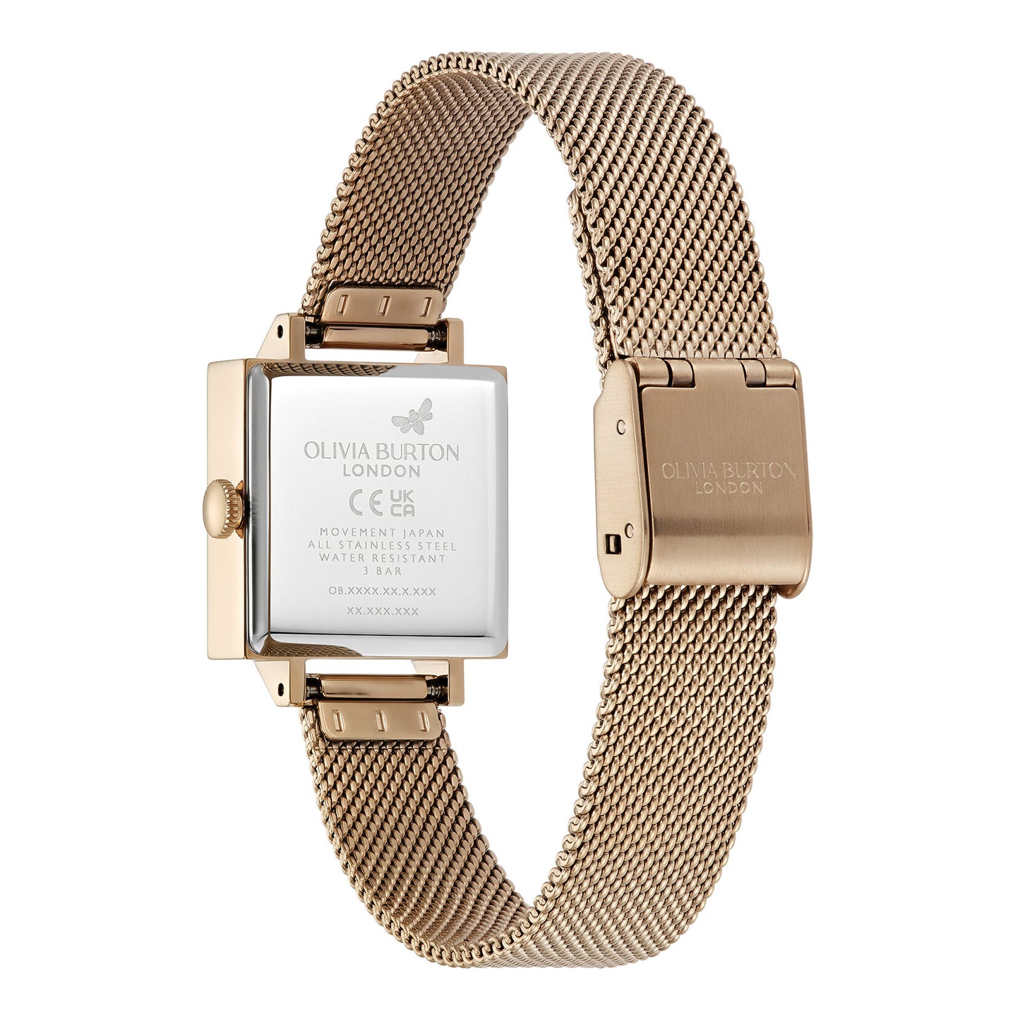 Olivia Burton Signature 23mm Lucky Bee Black & Rose Gold Mesh Watch