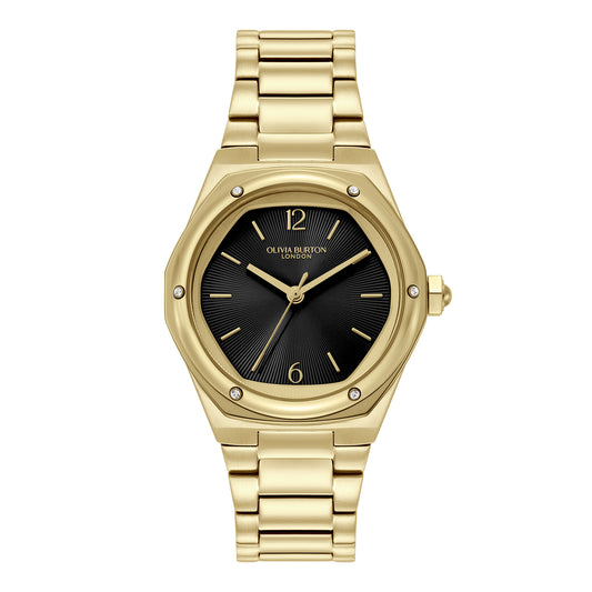 Olivia Burton Sports Luxe 33mm Hexa Black & Gold Bracelet Watch