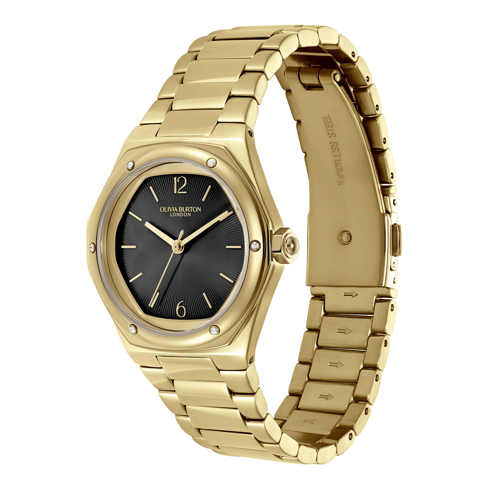 Olivia Burton Sports Luxe 33mm Hexa Black & Gold Bracelet Watch