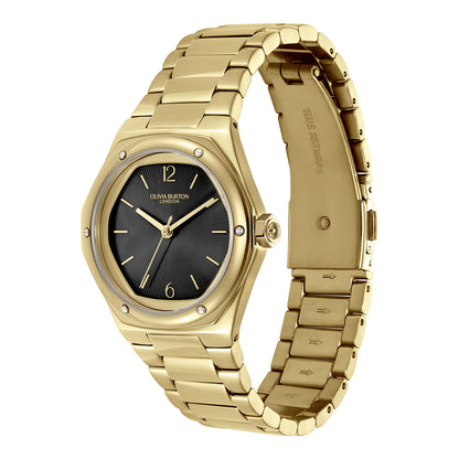 Olivia Burton Sports Luxe 33mm Hexa Black & Gold Bracelet Watch