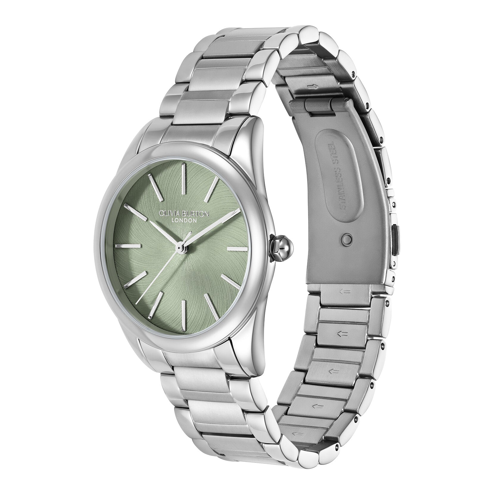 Olivia Burton Classic 34mm Glowful Mint Green & Silver Bracelet Watch