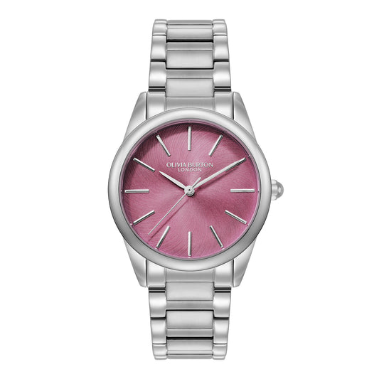 Olivia Burton Classic 34mm Glowful Pink Crush & Silver Bracelet Watch