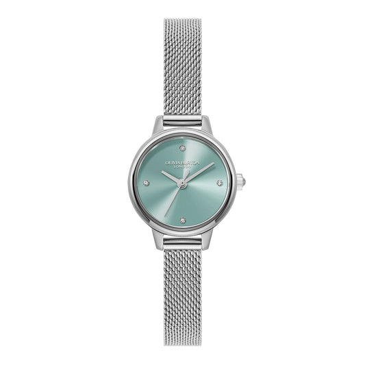 Olivia Burton Classic 23mm Mini Turquoise & Silver Mesh Watch