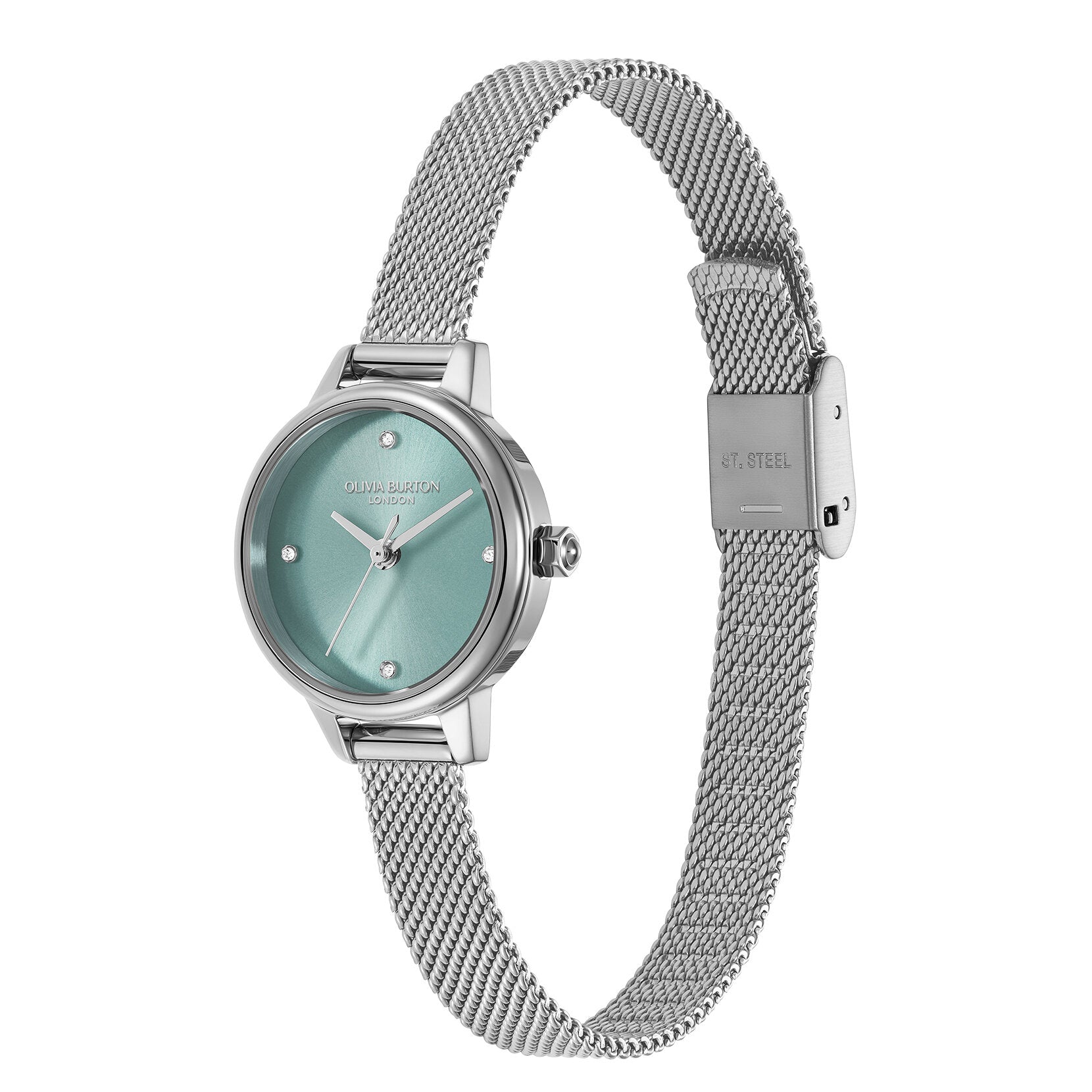 Olivia Burton Classic 23mm Mini Turquoise & Silver Mesh Watch