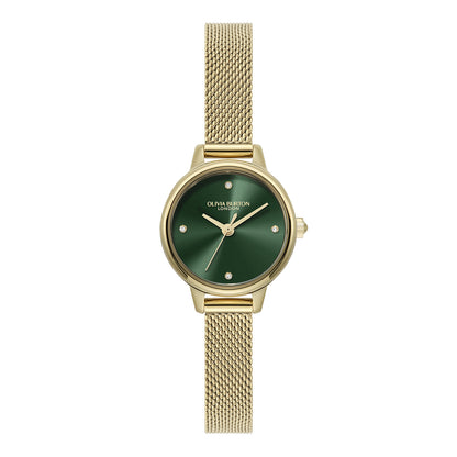 Olivia Burton Classic 23mm Mini Forest Green & Gold Mesh Watch