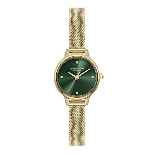 Olivia Burton Classic 23mm Mini Forest Green & Gold Mesh Watch