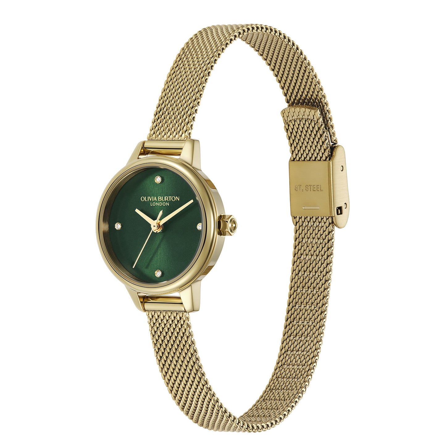 Olivia Burton Classic 23mm Mini Forest Green & Gold Mesh Watch