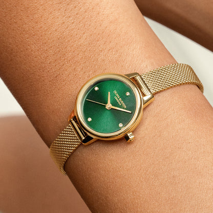 Olivia Burton Classic 23mm Mini Forest Green & Gold Mesh Watch