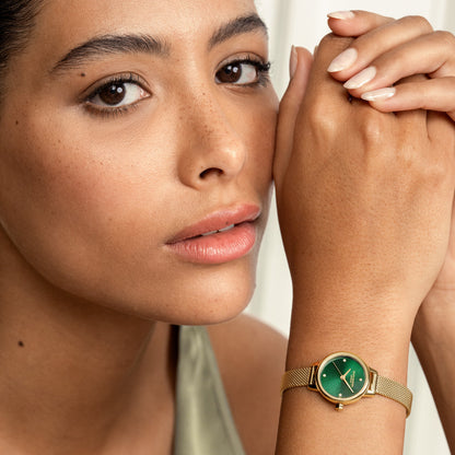 Olivia Burton Classic 23mm Mini Forest Green & Gold Mesh Watch