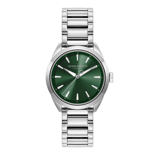 Olivia Burton Sports Luxe 34mm Geo Forest Green & Silver Bracelet Watch