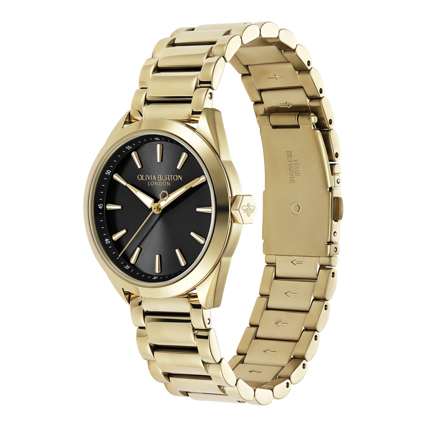 Olivia Burton Sports Luxe 34mm Geo Black & Gold Bracelet Watch
