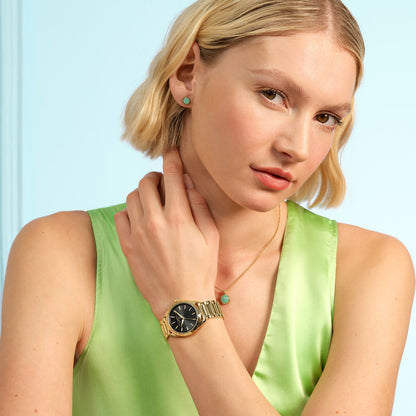 Olivia Burton Sports Luxe 34mm Geo Black & Gold Bracelet Watch