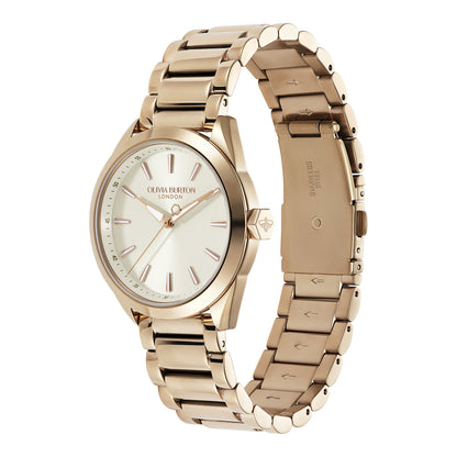 Olivia Burton Sports Luxe 34mm Geo Ivory & Rose Gold Bracelet Watch
