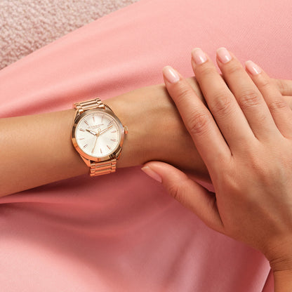 Olivia Burton Sports Luxe 34mm Geo Ivory & Rose Gold Bracelet Watch