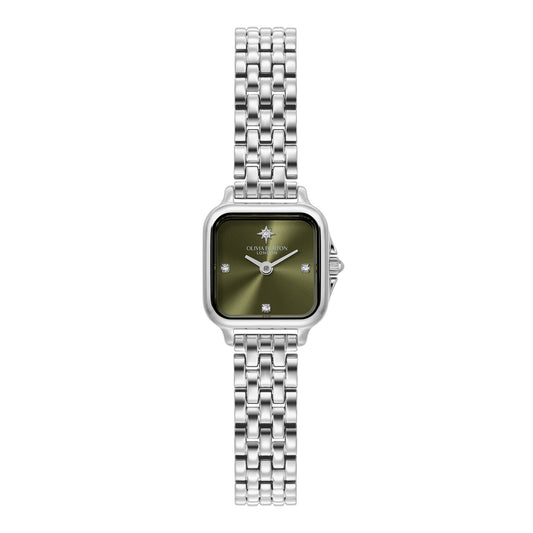 Olivia Burton Classic 20mm Mini Grosvenor Sage Green & Silver Bracelet Watch