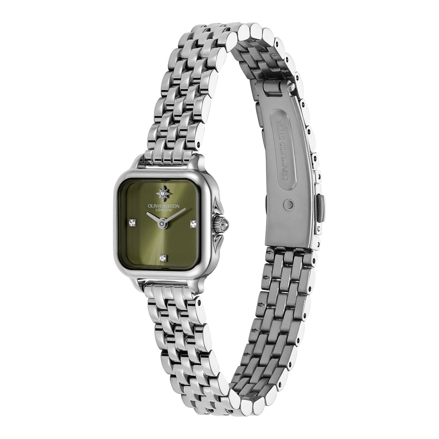 Olivia Burton Classic 20mm Mini Grosvenor Sage Green & Silver Bracelet Watch