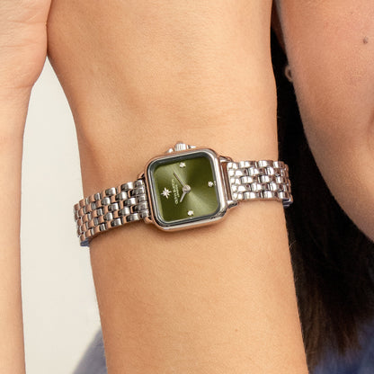 Olivia Burton Classic 20mm Mini Grosvenor Sage Green & Silver Bracelet Watch
