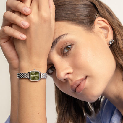 Olivia Burton Classic 20mm Mini Grosvenor Sage Green & Silver Bracelet Watch