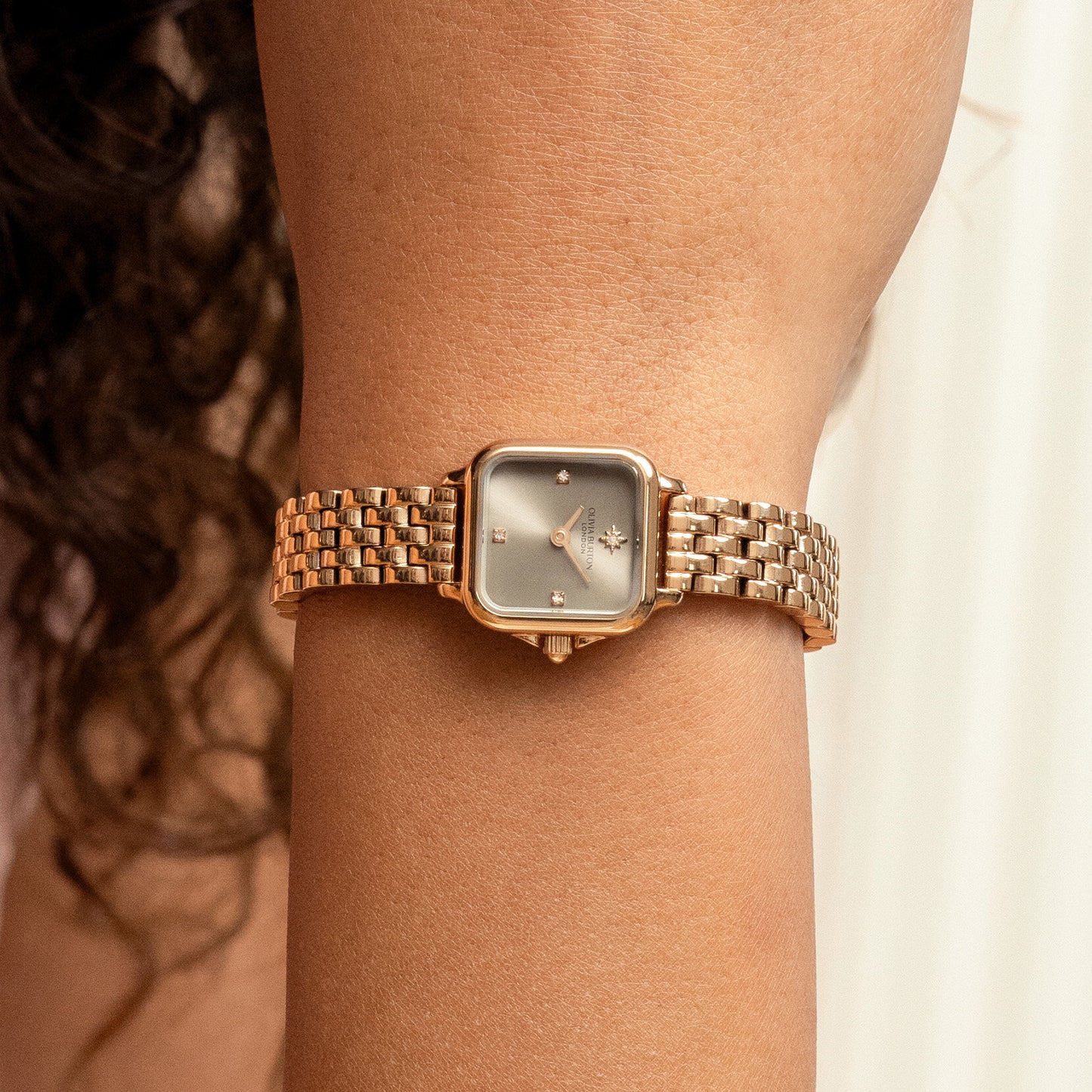 Olivia Burton Classic 20mm Mini Grosvenor Earl Grey & Rose Gold Bracelet Watch