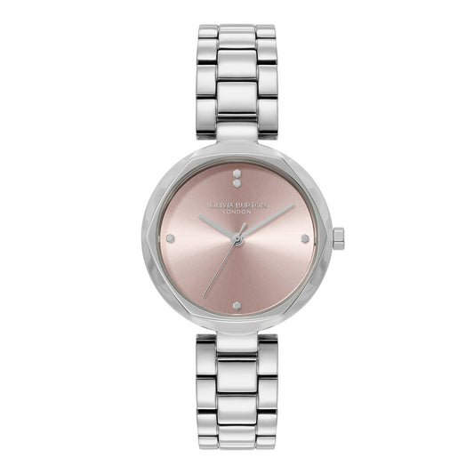 Olivia Burton Classic 32mm Dimension T-Bar Mellow Rose & Silver Bracelet Watch