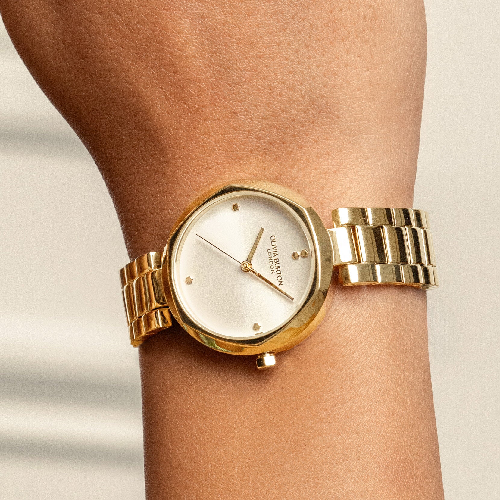 Olivia Burton Classic 32mm Dimension T-Bar Ivory & Gold Bracelet Watch