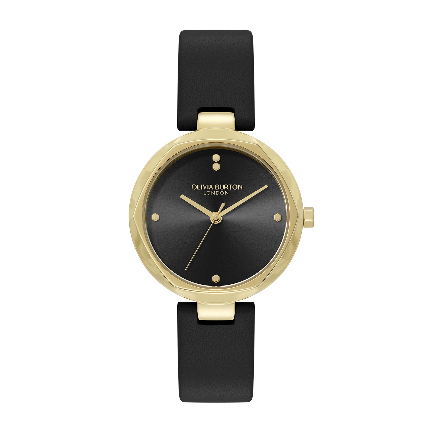 Olivia Burton Classic 32mm Dimension T-Bar Gold & Black Leather Strap Watch