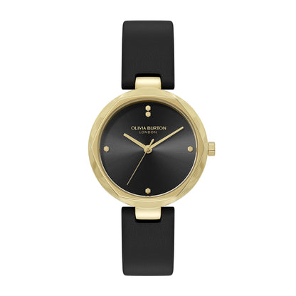 Olivia Burton Classic 32mm Dimension T-Bar Gold & Black Leather Strap Watch