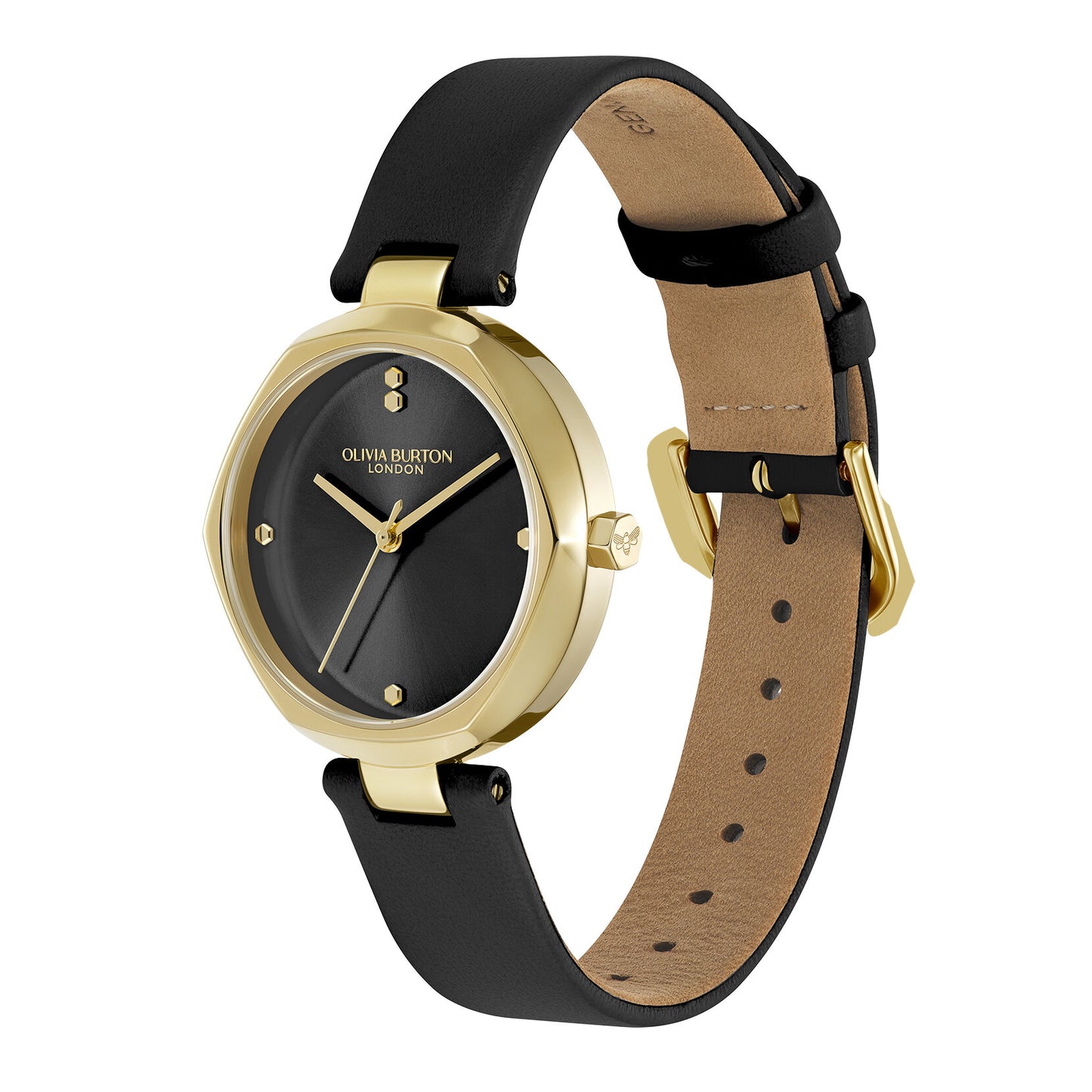 Olivia Burton Classic 32mm Dimension T-Bar Gold & Black Leather Strap Watch