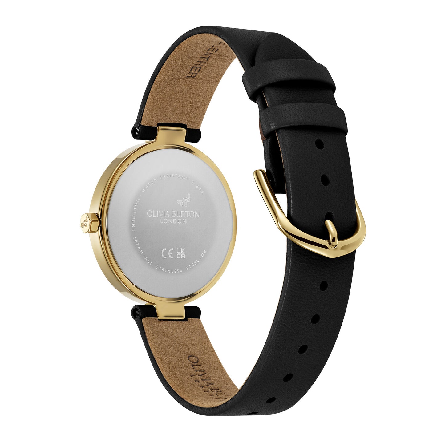Olivia Burton Classic 32mm Dimension T-Bar Gold & Black Leather Strap Watch