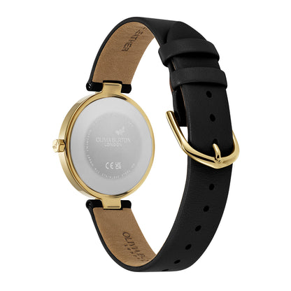 Olivia Burton Classic 32mm Dimension T-Bar Gold & Black Leather Strap Watch