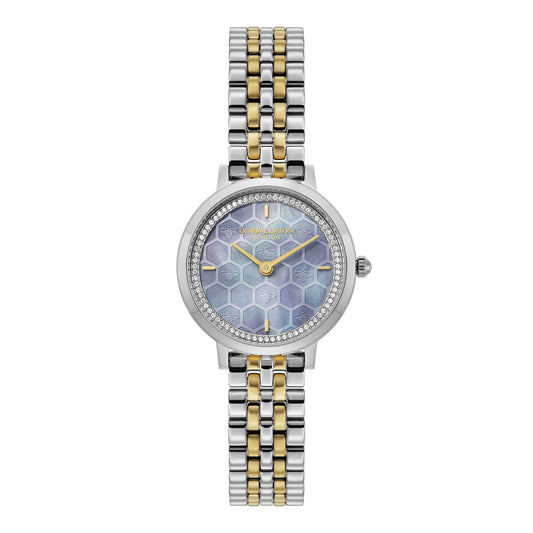 Olivia Burton Signature 28mm Honeycomb Ultra Slim Chalk Blue & Two Tone Bracelet Watch
