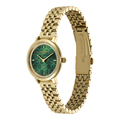 Olivia Burton Signature 28mm Honeycomb Ultra Slim Forest Green & Gold Bracelet Watch