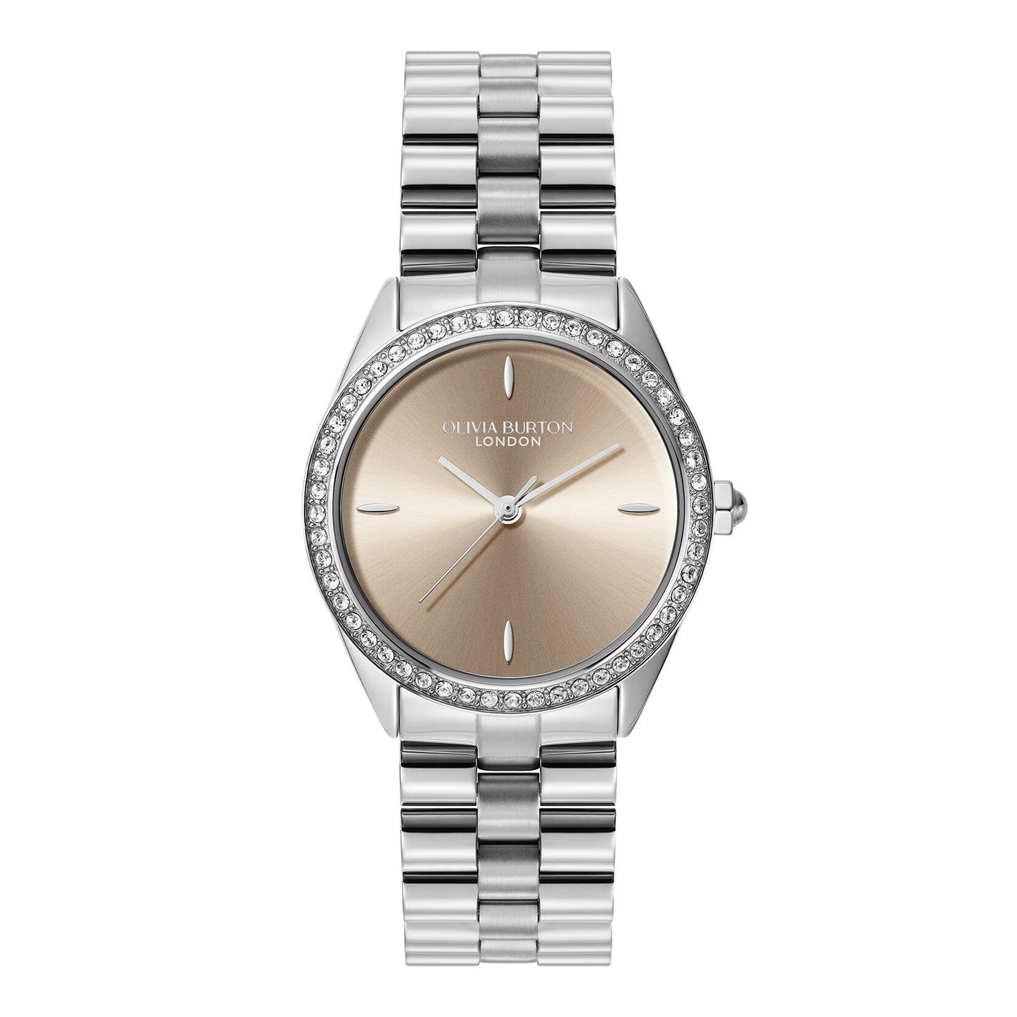 Olivia Burton Sports Luxe 34mm Bejewelled Trench Coat & Silver Bracelet Watch
