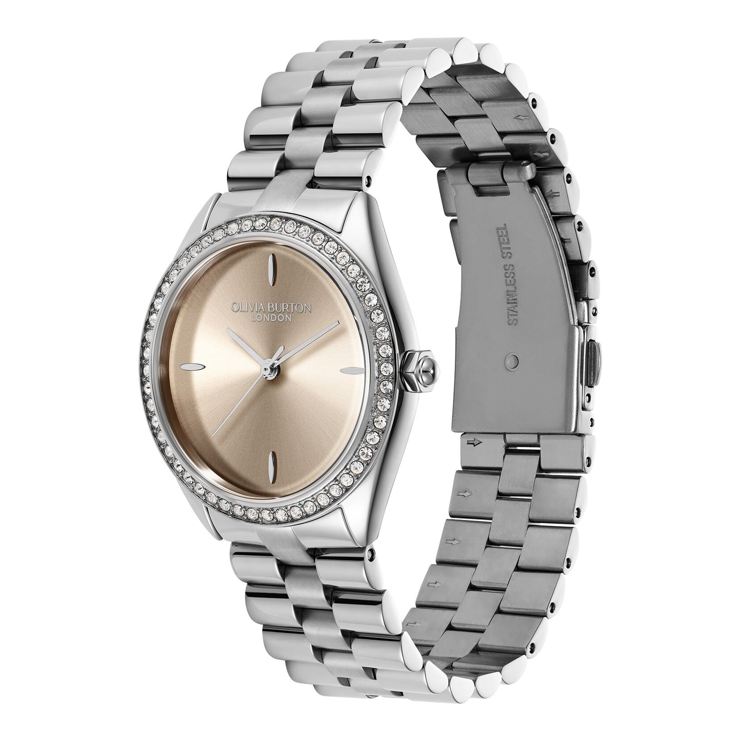 Olivia Burton Sports Luxe 34mm Bejewelled Trench Coat & Silver Bracelet Watch