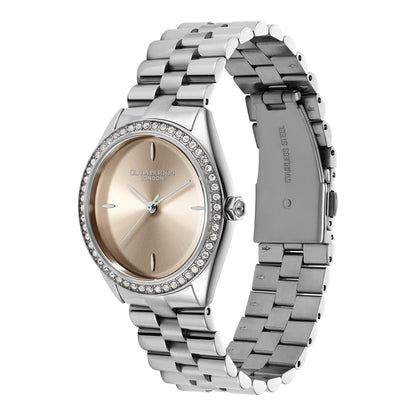 Olivia Burton Sports Luxe 34mm Bejewelled Trench Coat & Silver Bracelet Watch