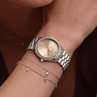 Olivia Burton Sports Luxe 34mm Bejewelled Trench Coat & Silver Bracelet Watch