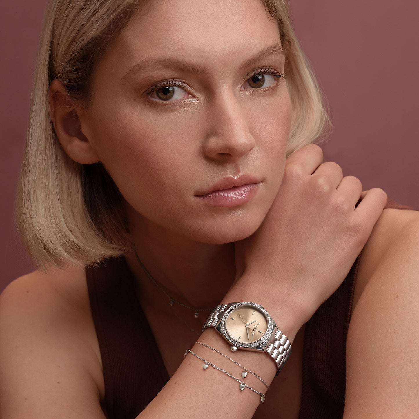 Olivia Burton Sports Luxe 34mm Bejewelled Trench Coat & Silver Bracelet Watch