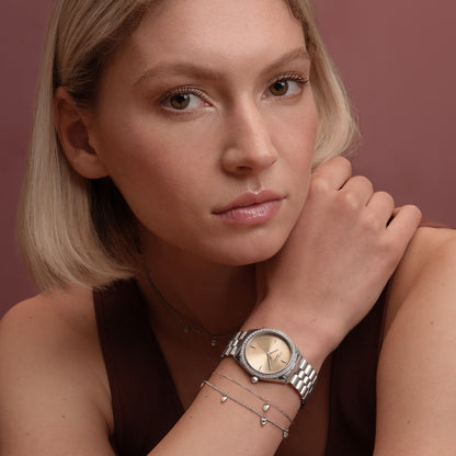 Olivia Burton Sports Luxe 34mm Bejewelled Trench Coat & Silver Bracelet Watch