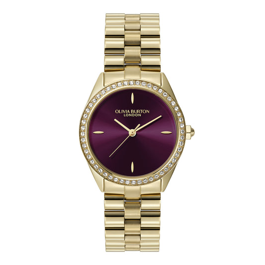Olivia Burton Sports Luxe 34mm Bejewelled Cherry Lacquer & Gold Bracelet Watch