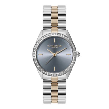Olivia Burton Sports Luxe 34mm Bejewelled Chalk Blue & Two Tone Bracelet Watch