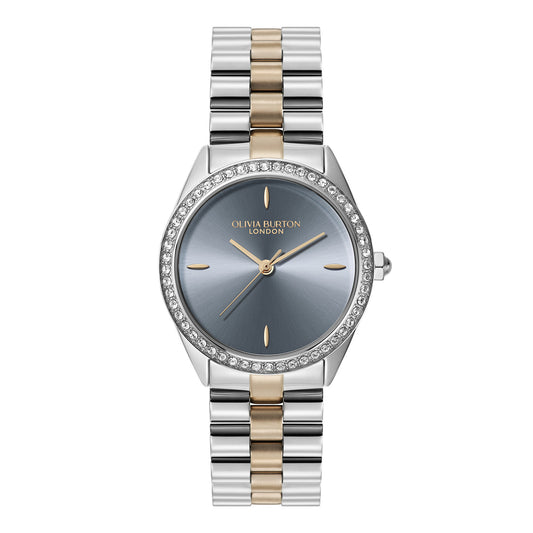 Olivia Burton Sports Luxe 34mm Bejewelled Chalk Blue & Two Tone Bracelet Watch