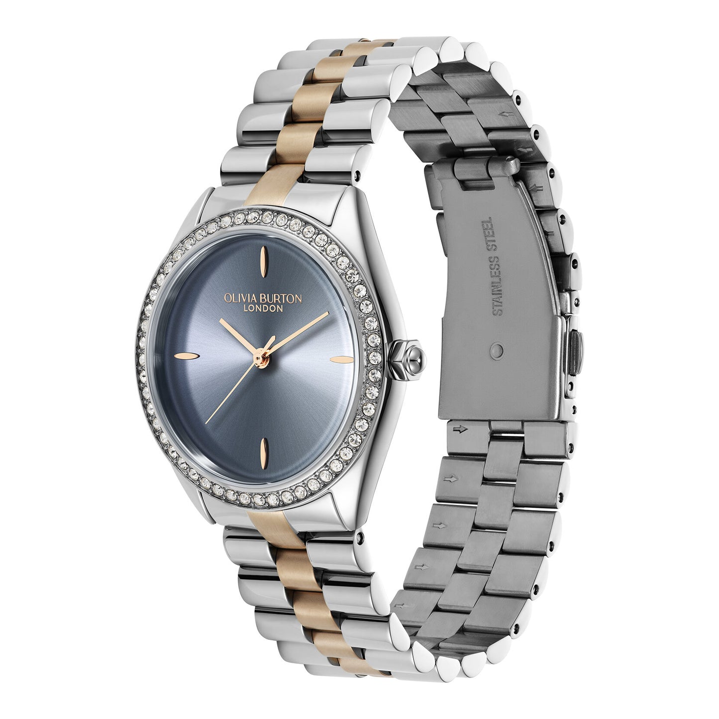 Olivia Burton Sports Luxe 34mm Bejewelled Chalk Blue & Two Tone Bracelet Watch