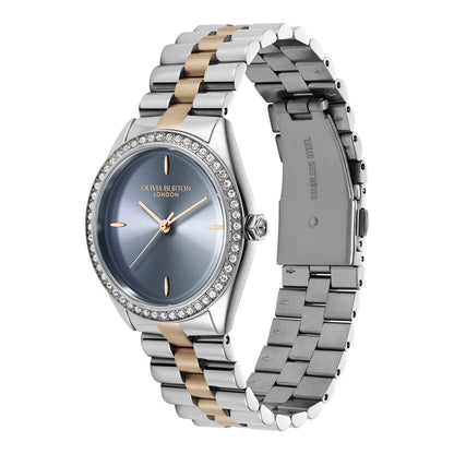 Olivia Burton Sports Luxe 34mm Bejewelled Chalk Blue & Two Tone Bracelet Watch