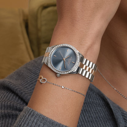 Olivia Burton Sports Luxe 34mm Bejewelled Chalk Blue & Two Tone Bracelet Watch